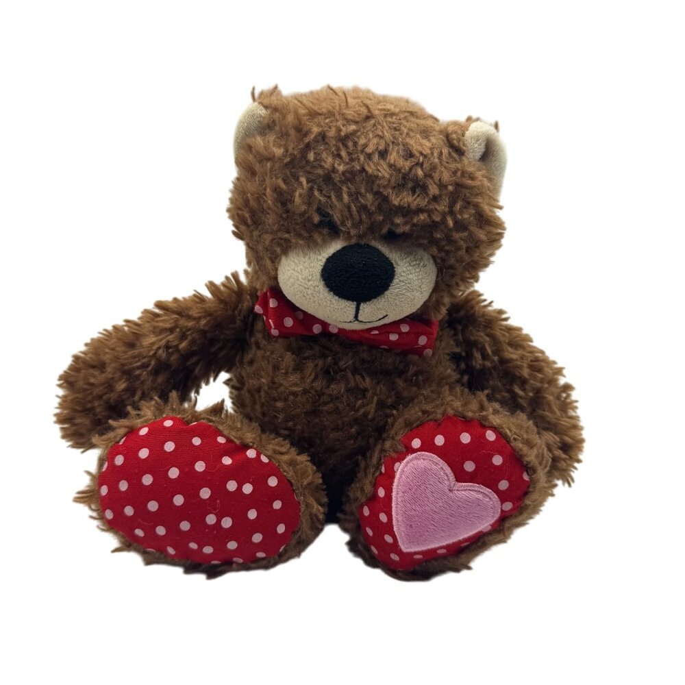 Cuddly Brown Teddy Bear With Red Polka-Dot Bow & Heart Paw By Animal Adventure